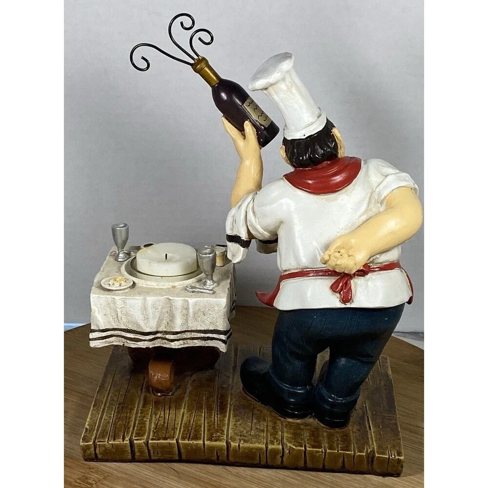 Vtg Italian Fat Chef Baker Holding Wine  Figurine with candle holder Decor